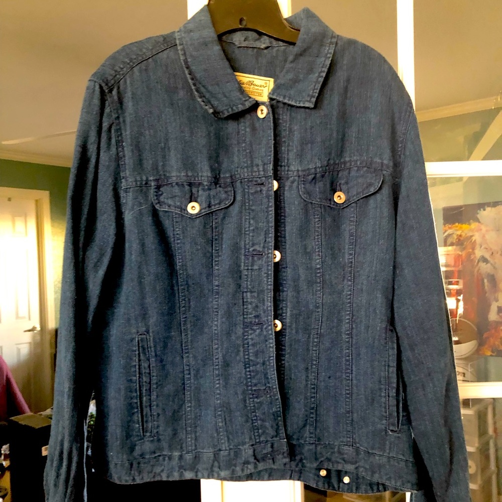 Eddie Bauer L LINEN blue jacket.